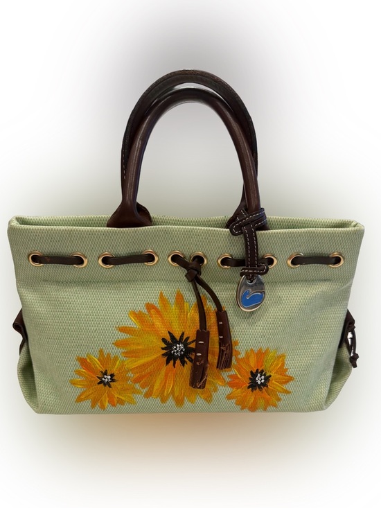 Dooney & Bourke Handbags - Dooney & Bourke VTG RARE Light Green Basketweave Tote W/Sunflowers EUC